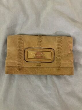 Marciano Camel Leather Fold-Over Clutch